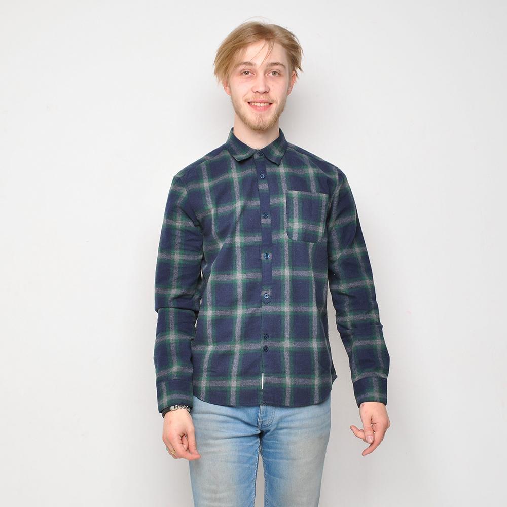 Bellfield - Green Check - Mens Shirt - Navy