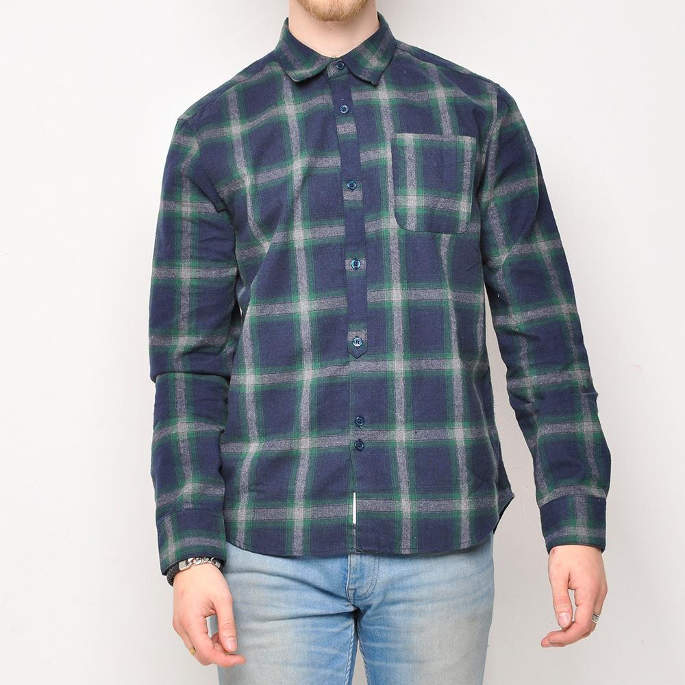 Bellfield - Green Check - Mens Shirt - Navy