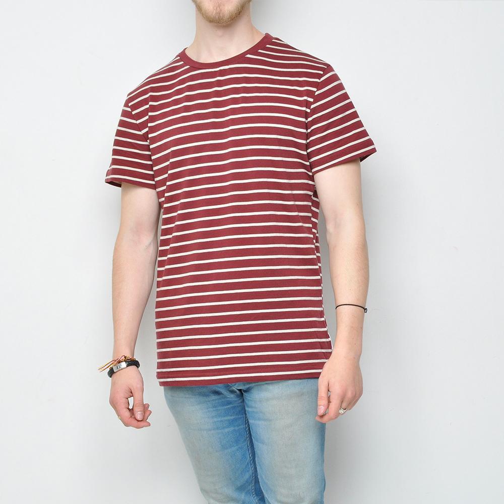 Bellfield - Striped T Shirt - Burgundy