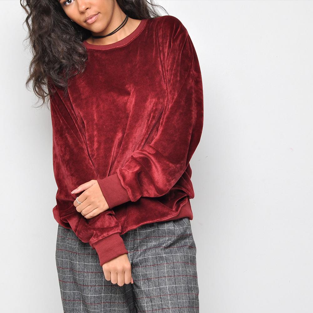 Bellfield - Women Velvet Top - Burgundy