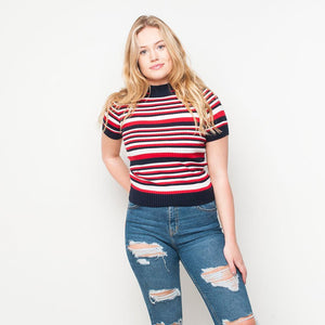 Pop - Stripe - Womens Top - Red