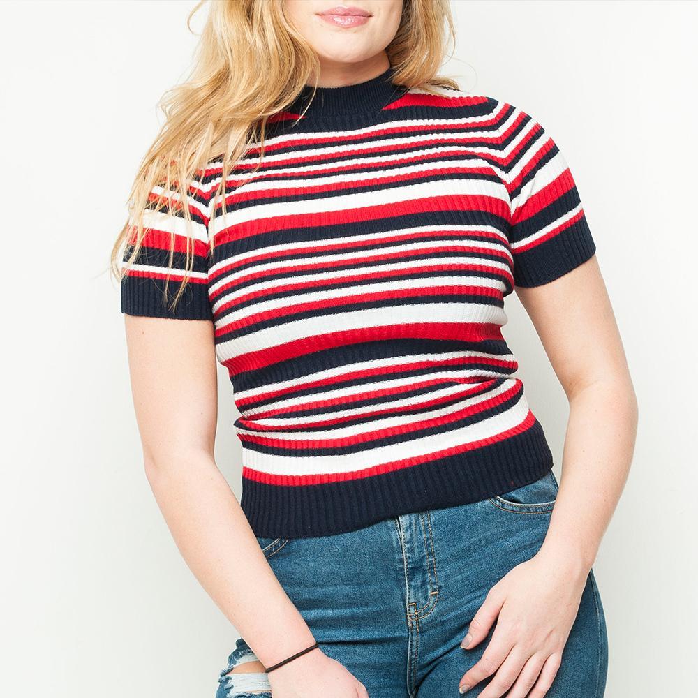 Pop - Stripe - Womens Top - Red