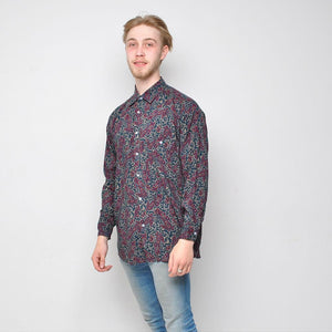 Pop - Patterned Shirt - Burgundy & Navy