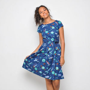 Run & Fly - Planets - Womens Dress - Blue