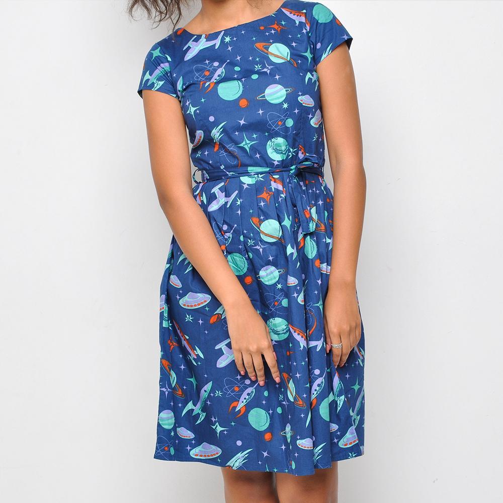 Run & Fly - Planets - Womens Dress - Blue