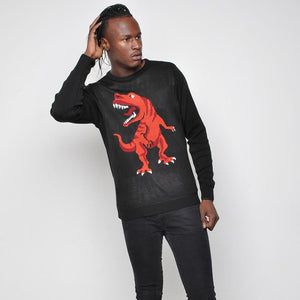 Run & Fly - T Rex - Mens Jumper - Black