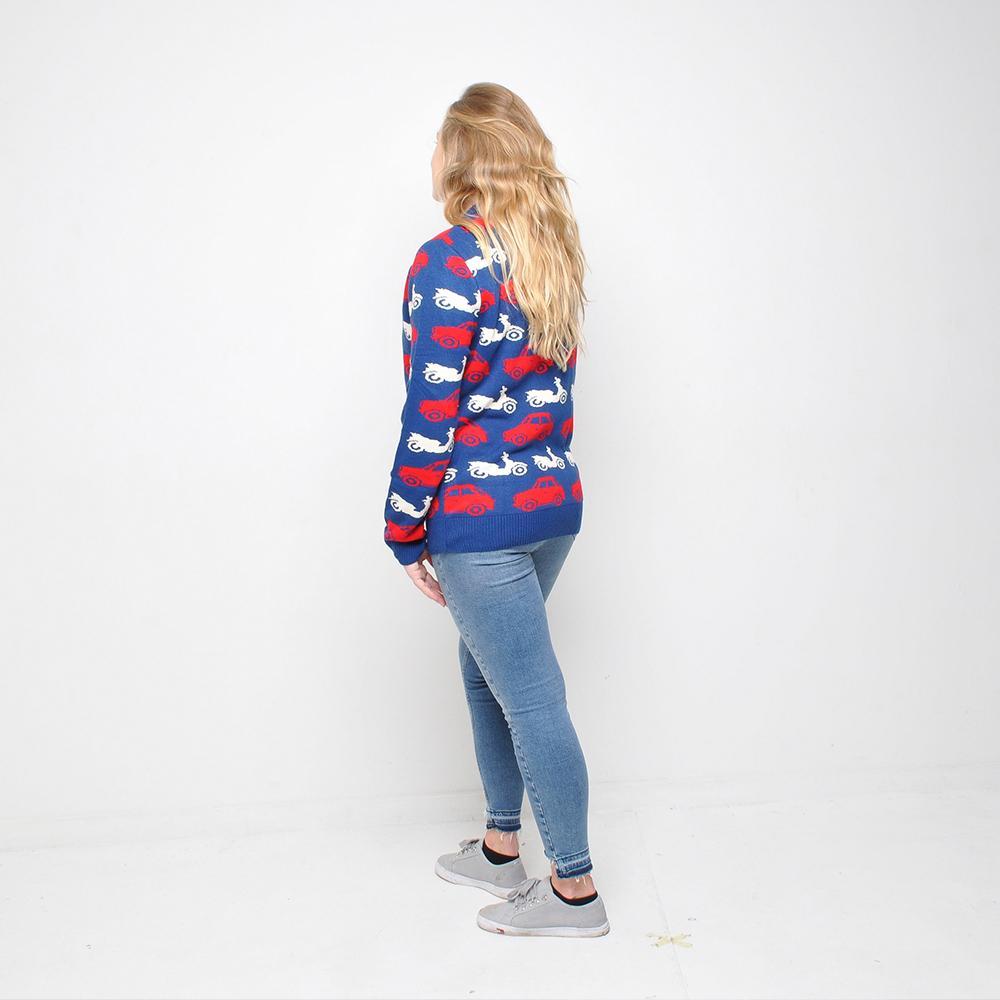 Run & Fly - Card & Bikes - Womens Jumper - Blue